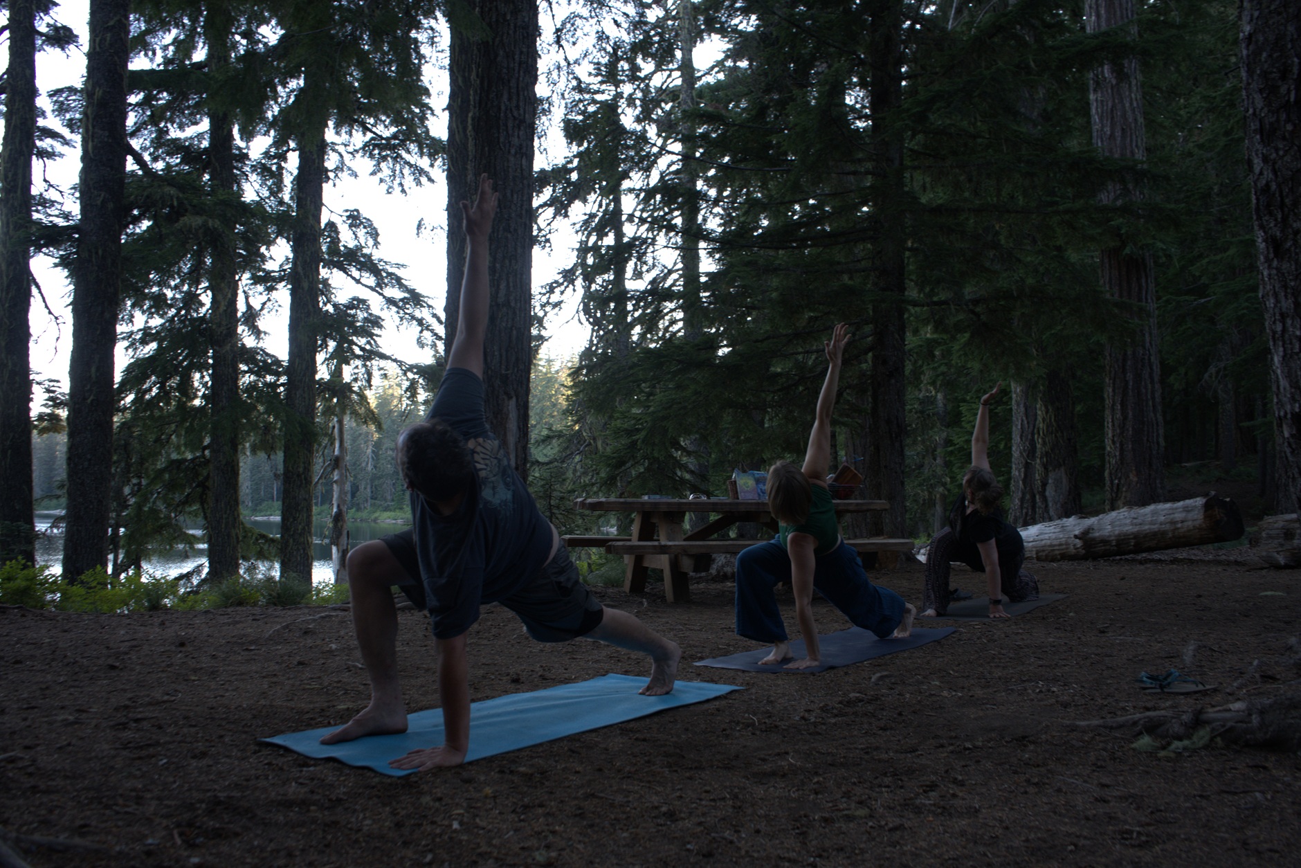 Yoga in woods Side angle all 3