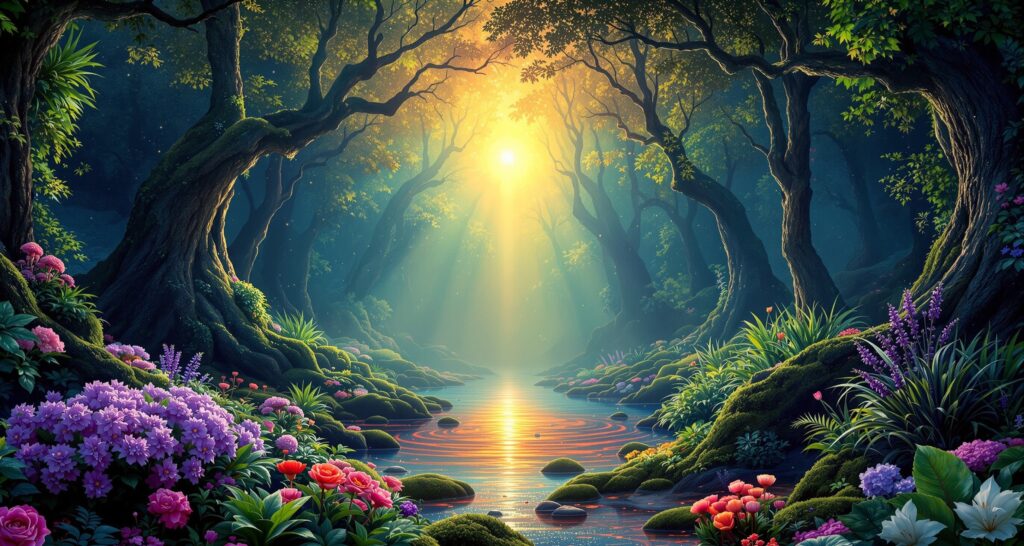 Image of a beautiful sunlit forest stream aligned in a psilocybin mushroom & Nature Journey with Evolve Wild.